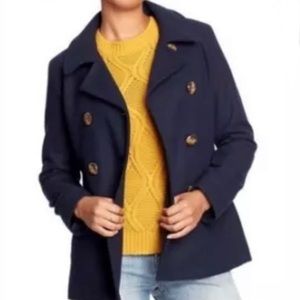 OLD NAVY Women’s Pea Wool Coat Navy Tortoise Buttons XS Small